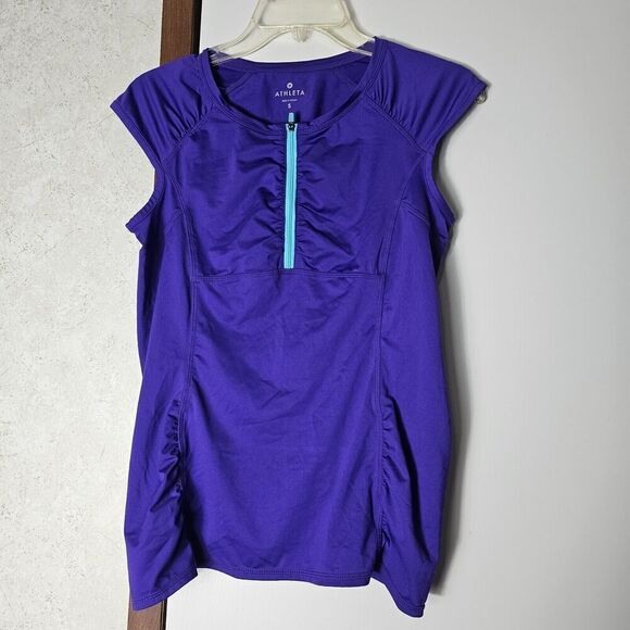Athleta Intrepid Cap Sleeve Sun Shield  Purple Short Sleeve Top Size Small Tide - Picture 1 of 6